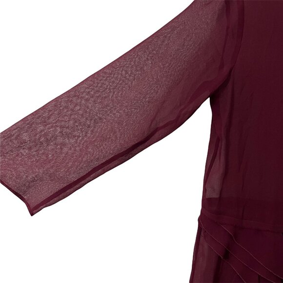 Theory Wine Burgundy Rinoda Chiffon Silk Ruffle 3/4 Sleeve Blouse Top Size Small - Picture 3 of 7